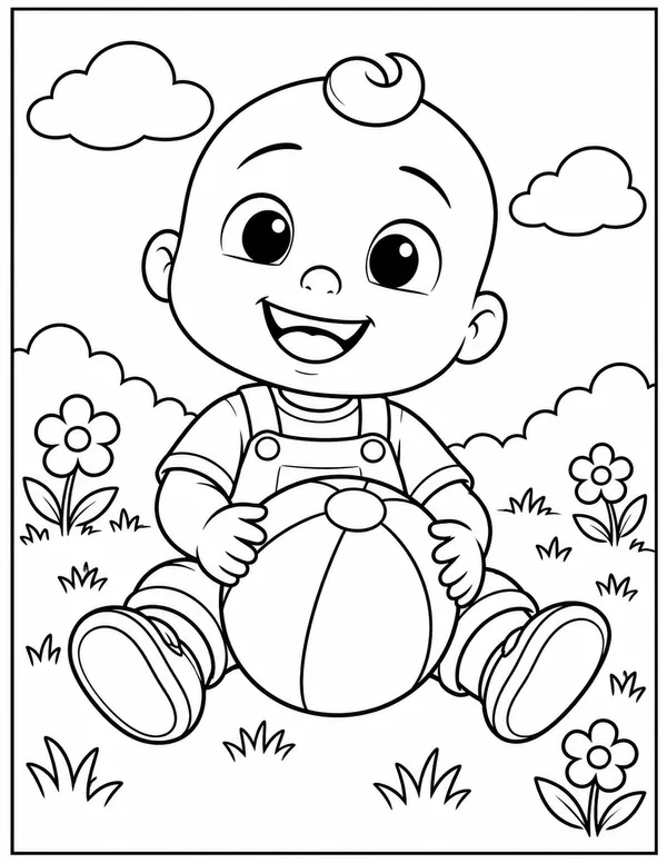 JJ sitting with a beach ball coloring page